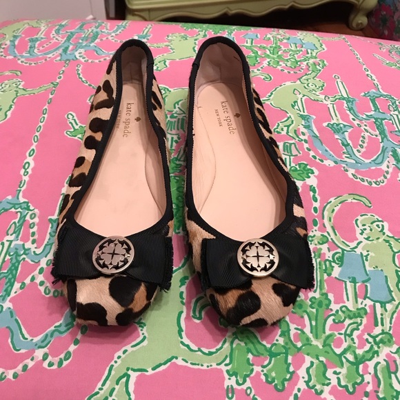 kate spade Shoes - Kate Spade real Leopard fur Print Flats with Black Bow size 6